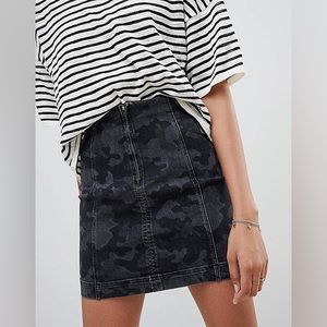 Free People Modern Femme camo print denim mini skirt